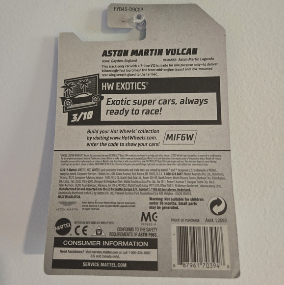 Aston Martin Vulcan Hot Wheels Exotics Series 3/10 Metallic Green - Picture 6 of 6